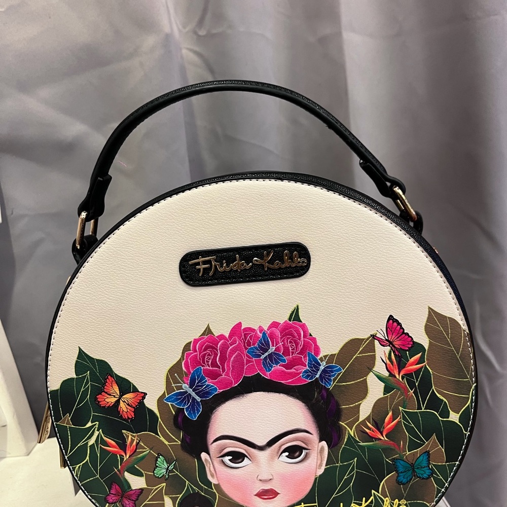 Round White and Black Frida khalo Handbag